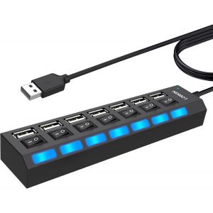 Loc-Hub,Multiprise Usb 7 En 1 Port Multiple Pour Pc,Multiprise Usb Avec Interrupteur Hub 2.0 Avec Câble De 60Cm - Neuf