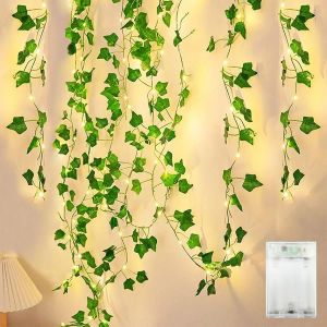 Lierre Artificiel Guirlande 4M,Guirlande Lumineuse Lierre 40 Leds,Guirlande Lumineuse Pour Lnt&eacute;rieur,Mariage,Bureau,D&eacute;coration De F&ecirc;te Guirlande Feuille - Neuf
