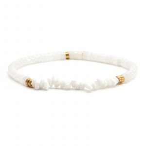 Bracelet Perles Heishi Et Perles Chips Blanc - Neuf