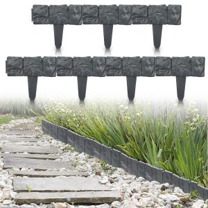80 Pi&egrave;ces De Bordure De Jardin De 20 M, Anthracite, Effet Pierre. - Neuf