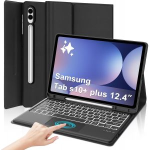 Clavier Samsung Galaxy Tab S10 Plus 12.4 Avec Pavé Tactile, Français Azerty, Coque Clavier Touchpad Rétroéclairé 7 Couleurs Détachable Bluetooth Pour Samsung Galaxy Tab S10 +12.4 Pouces 2024, Noir - Neuf