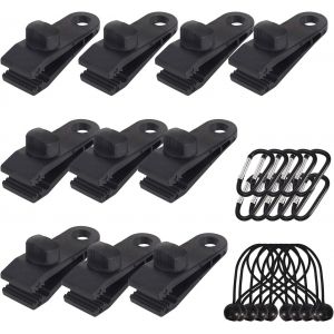 Lot De 10 Pinces Pour Bâches D'extérieur Avec Sangle D'arrimage, Cordon Élastique Et Mousqueton En D Pour Bâches, Auvents, Camping, Caravanes Et Housses De Voiture - Neuf