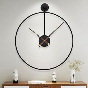 HAITANG Grande horloge murale de salon moderne - Noir XXL - Ronde - En métal - Pour cuisine, bureau, chambre à coucher, vintage - Fonctionne avec piles - Mouvement silencieux - Décoration d'intérieur - Neuf