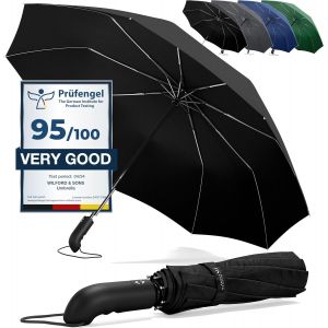 Parapluie Pliant Compact - Automatique Ouverture/Fermeture Bouton Et Sac | R&eacute;sistant Au Vent, Incassable Solide, Petit Mini, T&eacute;lescopique, Noir, Facile, &Eacute;tanche - Homme Femme Ombrelle Voyage - Neuf