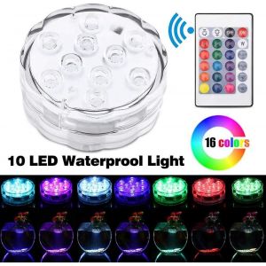 Guirlande Lumineuse Submersible &Agrave; 10 Led, Rgb Multicolore, &Eacute;tanche, Aliment&eacute;e Par Piles, Avec T&eacute;l&eacute;commande Infrarouge, Id&eacute;ale Pour No&euml;l, Halloween, Fontaine, Piscine, Spa. - Neuf
