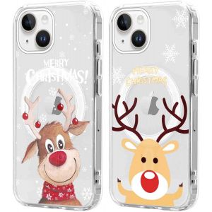 SJZG-2 Pi&egrave;ces No&euml;l Coque Magn&eacute;tique Pour Iphone 14 Plus 6,7'', Etui En Motif Dessin Cadeau De No&euml;l Compatible Avec Magsafe, Housse Christmas Silicone Tpu Bumper Cover Pour Iphone 14 Plus, Cerf 04 - Neuf
