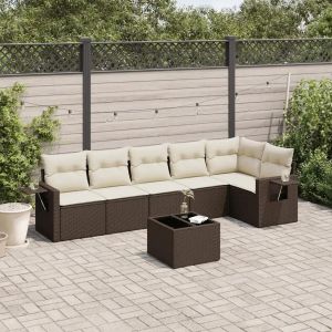 Salon De Jardin Avec Coussins 7 Pcs Marron Résine Tressée - Neuf