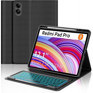 Clavier Redmi Pad Pro 12.1/Xiaomi Poco Pad 2024, Azerty Français Coque Clavier Rétroéclairé 7 Couleurs, Étui Keyboard Détachable Bluetooth Pour Redmi Pad Pro 12.1 Pouces 2024, Noir - Neuf