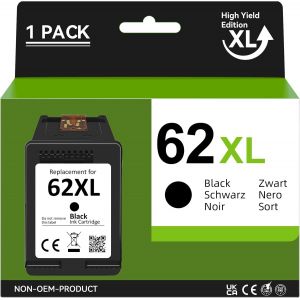 62 XL Cartouche d'encre Remplacement pour HP 62 Noir XL Cartouche pour Cartouche HP 62XL pour Envy 5640 5540 7640 5547 5548 5642 5644 OfficeJet 5740 5742 200 250 (1er-Pack) - Neuf