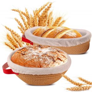 Jexnovashop-Panier De Fermentation Avec Insert En Lin & Couvercle, Set De 2 Ovale & Rond Corbeille &Agrave; Pain En Corde De Coton, Accessoires De Panification Au Levain Pour Boulangers Professionnels - Neuf