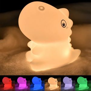 Veilleuse Enfant B&eacute;b&eacute;, Veilleuse Enfant Dinosaure B&eacute;b&eacute; Rechargeable, Veilleuse Led Silicone Portable,Lampe Veilleuse Enfant Tactile, Kawaii Decoration Chambre Bebe,Cadeau Bebe Garcon Fille - Neuf