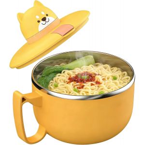 Loranka-Bol &Agrave; Ramen Instantan&eacute; Avec Couvercle : 1200 Ml Bol &Agrave; Nouilles Instantan&eacute;es Avec Minuterie Et Trou D'a&eacute;ration, Bol &Agrave; P&acirc;tes Portable En Acier Inoxydable Pour P&acirc;tes, Fruits, Salade De P&acirc;tes Et - Neuf