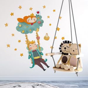Eryi-- R00440 Autocollants Muraux Enfant Écologique Et Hypoallergénique Effet Tissu Doux Repositionnables Le Petit Prince Décoration Bébé Nouveau Pépinière Adhésif Papier Peint - 100x30 Cm - Neuf