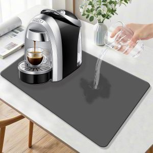 Tapis Machine A Cafe, 50*40cm Tapis Absorbant Vaisselle, Tapis Egouttoir Vaisselle, Lavable, Séchage Rapide, Peut Être Utilisé Dans La Cuisine, La Salle De Bain, Les Animaux Domestiques (Gris Foncé) - Neuf