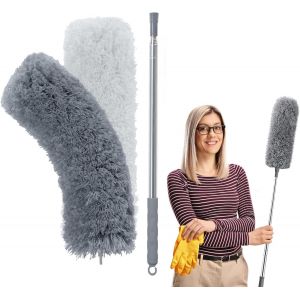 Plumeau En Microfibre Pour Fournitures De Nettoyage,Plumeau Avec Perche Longue Réglable De 245cm,Plumeau Extensible Pour Nettoyer Le Ventilateur De Plafond,Les Stores Et Les Meubles (Gris) - Neuf