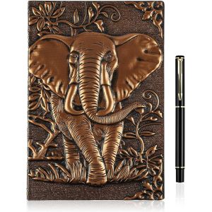 A5 Carnet De Notes,Journal Dnd,Ligné Vintage Intime Avec Stylo,Ancienne Couverture Gaufrée Rétro Notebook De Voyage 200 Pages Bloc Notes Beau Cadeau Pour Homme Femme,Éléphant - Neuf