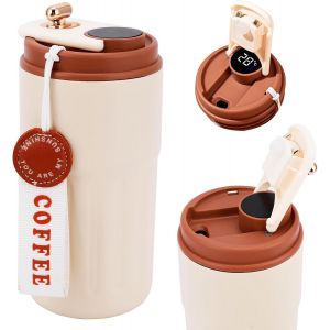 Kalanka-Mug Isotherme, 410ml Thermos Café Avec Affichage Led, Mug Isotherme Cafe En Acier Inoxydable Avec Poignée, Tasse Isotherme Adapté À La Maison, À L'école Au Bureau À La Randonnée Au Yoga Au Vé - Neuf
