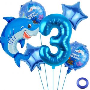 Kit de ballons décoratifs pour fête d'anniversaire requin 3 - Bleu - Grand ballon gonflable en aluminium - Pour garçon - Décoration de fête à thème - Neuf