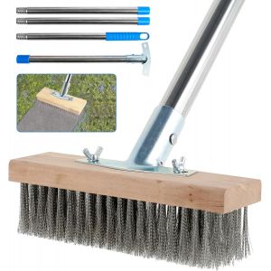 ASFASFq-Balai Métallique en Acier avec Manche de 165cm - Brosse pour Toiture, Enlever Les Mauvaises Herbes, Mousse et Taches Tenaces - Neuf