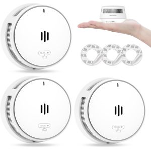 JEXNOVASHOP-Détecteur de fumée, Pile de 10 Ans, détecteur de fumée pour la Maison, détecteur de fumée à Gros Bouton Test/Silence, Conforme à la Norme EN14604 (3 Pack) - Neuf