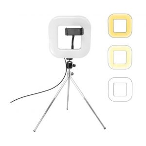 Lampe Led Carr&eacute;e R&eacute;glable De 18 Cm Avec Tr&eacute;pied Et Support De T&eacute;l&eacute;phone Pour Diffusion En Direct Et Photographie - Neuf