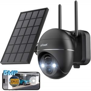 CHECARZHN--NO1-5Mp Camera Surveillance Wifi Exterieure Sans Fil Solaire, 15M Vision Nocturne Couleur, Detection Humaine Pir & Sirène Alarme, Caméra Ip Batterie, Audio Bidirectionnel, Carte/Cloud/Alexa - Neuf
