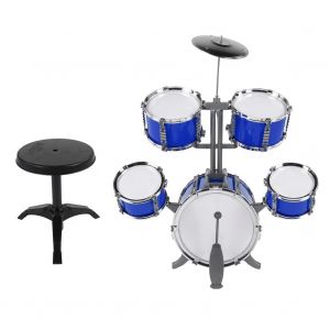 Batterie De Jazz Pour Enfants, 5 Pieces, Avec Cymbale, Tabouret, Instrument De Musique, Jouets Educatifs (Bleu) - Neuf
