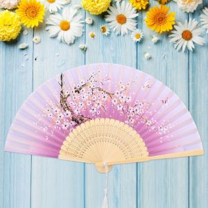 Hjlian 1 Eventail Pliable Retro En Bambou, Eventail A Main En Dentelle Florale, Pour Soiree Dansante (Violet) - Neuf