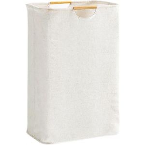 LETNERNY-Panier A Linge Beige 39×53×27 Cm, Panier À Linge Grande Capacité Pliable Tissu Oxford Avec Manche En Bois, Corbeille A Linge Pour Chambre Salon Chambre D'Enfant Salle De Bain Et Voyage - Neuf
