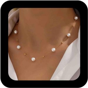 Kales-Collier Boho En Perles D'or Collier Ras De Cou En Perles Collier En Chaîne Collier De Perles Vintage Collier De Perles Multiples Collier De Perles Collier De Mariage Collier De Perles Bijoux - Neuf