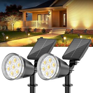 Lampe Solaire Exterieur Jardin Lot De 2, 12500mah Projecteur 120 Led Blanc Chaud Solaire Ext&eacute;rieur, 1200lm Ip65 &Eacute;tanche Spot Solaire Exterieur Puissant Avec 2 Modes R&eacute;glable 120&deg; Pour Jardin - Neuf