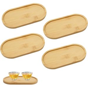 Checarzhn--No1-Lot De 4 Petits Plateaux Ovales En Bambou - Petit Plateau Ovale - Mini Plateau En Bambou Ovale - Petit Plateau Décoratif - Petits Plateaux Pour Pain, Dessert, Biscuits, Thé, Gâteau Et - Neuf