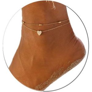 Bracelets De Cheville En Couches Boho Pendentif Coeur En Or Bracelets De Cheville Perles De Plage De Sable Bracelet De Pied Bijoux Pour Femmes - Neuf