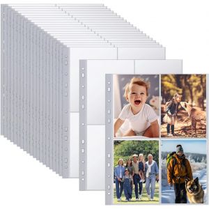 Tianyi-40pack 320 Pochettes Photo A4, Pochettes Transparentes Pour Photos, Pochette Plastique A4, 4 Compartiments, Double Face, Classeur Photo Recharge Pour Album Photo Pochette Carte Postale - Neuf