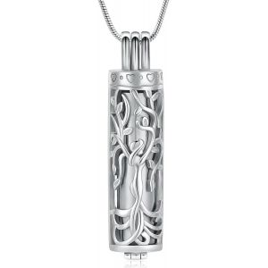 Kal-Bijou De Cr&eacute;mation - Collier Urne Pour Cendres - Pendentif Arbre G&eacute;n&eacute;alogique - Avec Flacons Creux - Cylindre De Cr&eacute;mation - Keepsake Memorial Lockets - Porte-Cendres Pour Femmes Et Hommes - Neuf