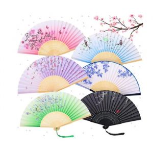 &Eacute;ventails Pliants 6Pcs Eventail avec Frange en Soie et Bambou Eventail Japonais &Eacute;ventail &agrave; Main Evantail Pliable 6 Motif Decoration - Neuf