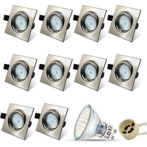 Ulteronixshop-Spot Led Encastrable Gu10 Carr&eacute;,10x 5w Blanc Chaud 3000k Orientable 30&deg;,&Eacute;clairage Encastr&eacute; Inox Trou 68-80mm 220v,Avec 4 Cadre Spot Encastrable,Ampoules Douille Gu10 - Neuf