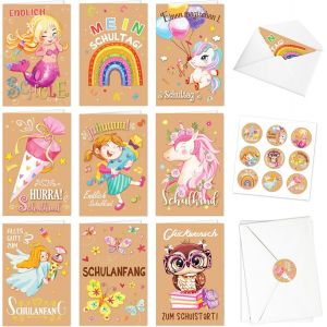 CHECARZHN--NO1-9 Pcs Cartes De Voeux D'Écolier Pour Filles, Enfin Des Cartes De Voeux D'Écolier, Cartes De Voeux De Rentrée Scolaire, Cartes De Voeux De Rentrée Scolaire Licorne Ange Sirène Sac D'Éco - Neuf