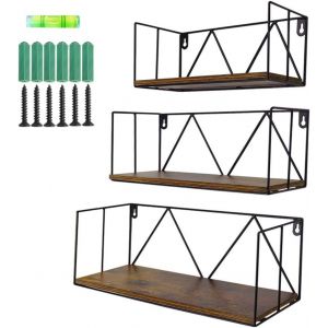 Subzonal-Tag&egrave;re Murale Flottante Lot De 3, &Eacute;tag&egrave;re Murale Rustique En Bois Et M&eacute;tal Pour La Chambre, Le Cuisine, La Salle De Bain, Le Salon Et Le Bureau - Neuf