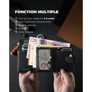 CAUC-Airtag Porte Carte Credit Homme | Portefeuille RFID Homme | Portefeuille Porte-Cartes Cuir | Airtag Porte Carte Bancaire avec 1 Compartiment pour esp&egrave;ces (NoirOrange, avec Fente airtag) - Neuf
