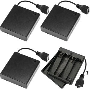 4 AA Support de Batterie Coque Plastique Batterie Bo&icirc;te de Rangement prise femelle USB, 3x 1.5V AA Batterie Stockage Boite pour lumi&egrave;re LED, avec interrupteur marche/arr&ecirc;t, 4 Pi&egrave;cess - Neuf