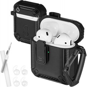 &Eacute;tui Housse pour Airpods 2 & 1, Coque Antichoc avec Kit de Nettoyage, Housse de Protection pour Air-pods 2 & 1, LED Avant Visible, Design Facile &agrave; Ouvrir, Noir - Neuf