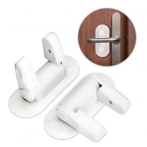 Serrures De Securite Pour Enfants (Lot De 2), Serrures A Levier De Porte, Serrures De Poignee De Securite Pour Bebe, Loquets D'armoire Sans Percage - Neuf