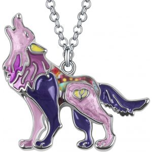 Kal-Collier Pendentif Loup En &Eacute;mail Pour Femme Fille Et Hommes Bijoux Fantaisie Cadeau De F&ecirc;te - Neuf