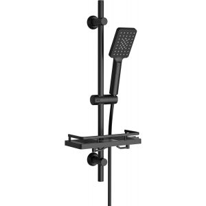 Ensemble Colonne de Douche en Acier inoxydable avec &Eacute;tag&egrave;re de Douche, Barre de douche de 70 cm et Support de Pommeau de Douche et Tuyau pour Salle de Bain, Rectangulaire Noir Mat - Neuf