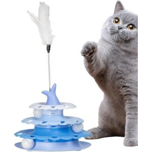 KAL-Jouet Interactif Pour Chat Domestique | Plateau Tournant Amusant | Balle Roulante Amusante ¿ Jouet Pour Chat Avec Tige À Ressort Contre L'Ennui - Neuf