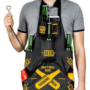Kal-Tablier Cuisine Homme, Tablier Barbecue Humoristique Avec Poches Pour La Bière, Décapsuleur Inclus, Imperméable, Bbq Tablier Drole - Neuf