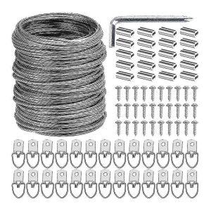 100 Pcs Kit de fil de suspension d'image,100 pieds de fil robuste suspendu pour cadre de miroir photo A - Neuf