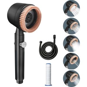 Pommeau de Douche Anti Calcaire, Pommeau de Douche Filtrant Avec Tuyau de 1,5 M, économie Deau Douchette Haute Pression, 5 Modes D'Eau Douchette à Main Avec Fonction Massage Nettoyant, Noir - Neuf