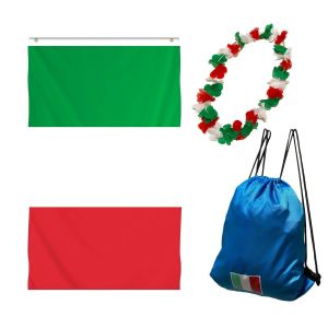 Acdsgd-Kit Pour Fans De Sport - Avec Sac De Gym - Cha&icirc;ne De Fleurs Hawa&iuml;ennes (Lei) - Drapeau (Italie) - Neuf